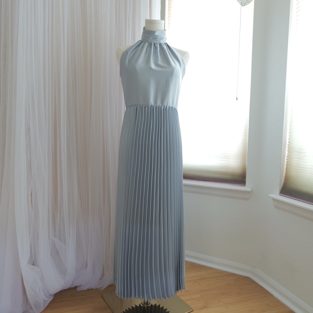 Taylor Light Blue Pleated Maxi Dress